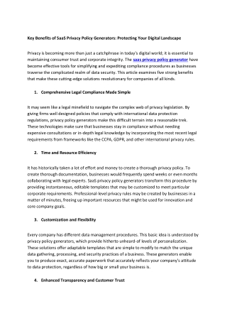 Key Benefits of SaaS Privacy Policy Generators-Protecting Your Digital Landscape
