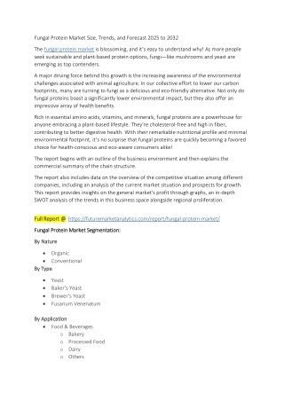 Fungal Protein Market Demand: Consumer Trends and Industry Developments