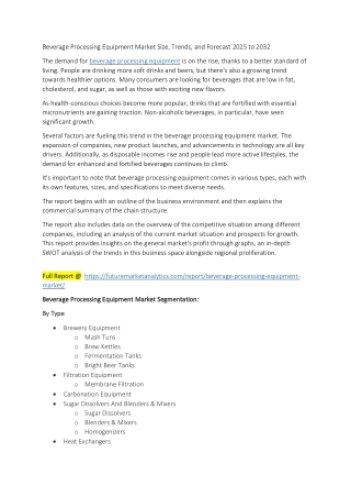 Beverage Processing Equipment Market: A Deep Dive into Global Demand & Supply