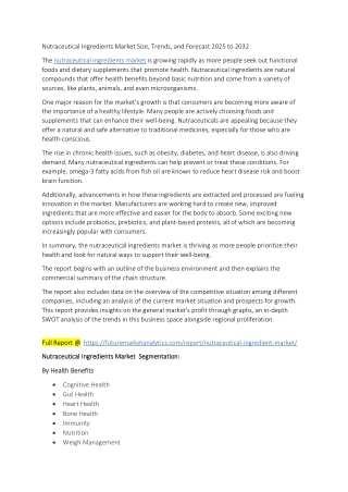 Nutraceutical Ingredients Market: Innovations and Emerging Trends