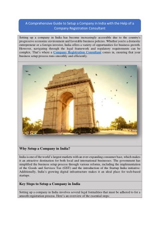 A Comprehensive Guide to Setup a Company in India with the Help of a Company Registration Consultant