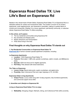 Esperanza Road Dallas TX_ Live Life's Best on Esperanza Rd