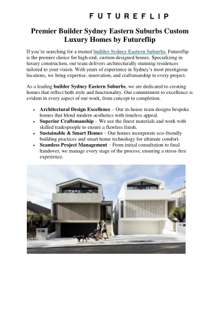 Premier Builder Sydney Eastern Suburbs Custom Luxury Homes by Futureflip