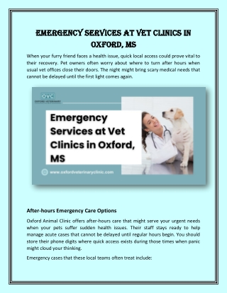 Emergency Services at Vet Clinics in Oxford MS