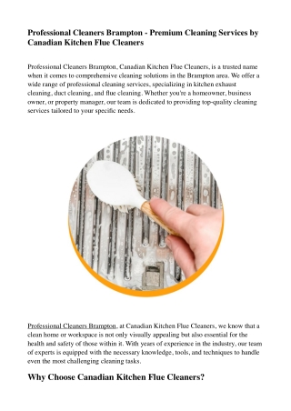 Professional Cleaners Brampton - Premium Cleaning Services by Canadian Kitchen Flue Cleaners