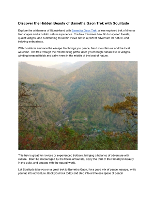 Discover the Hidden Beauty of Bametha Gaon Trek with Soulitude