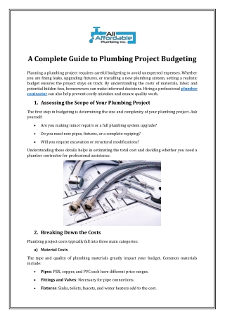 A Complete Guide to Plumbing Project Budgeting