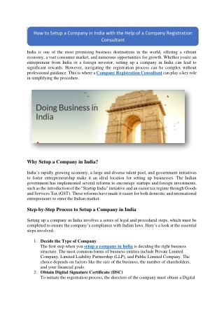 How to Setup a Company in India with the Help of a Company Registration Consult