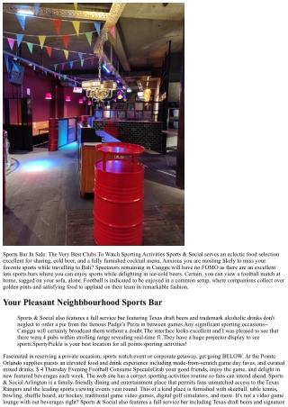 Sporting Activities & Social Sports Bar