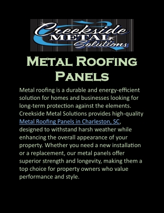 Metal Roofing Panels in Charleston, SC: Premium Quality for Homes & Businesses