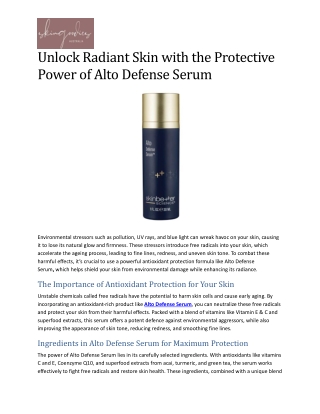 Unlock Radiant Skin with the Protective Power of Alto Defense Serum