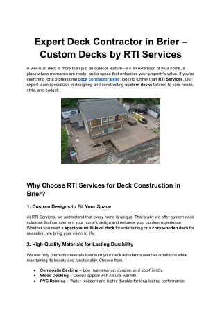 Expert Deck Contractor in Brier – Custom Decks by RTI Services