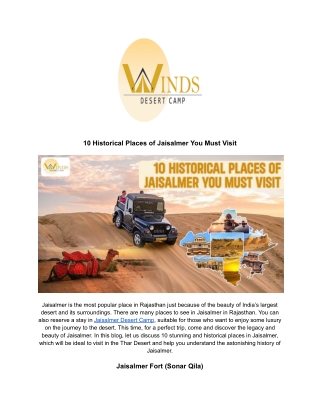 10 Historical Places of Jaisalmer You Must Visit
