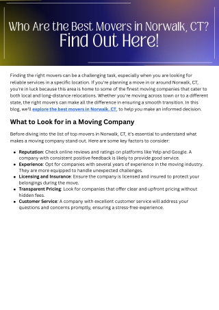 Who Are the Best Movers in Norwalk, CT Find Out Here!