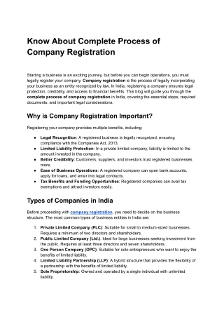 Know About Complete Process of Company Registration