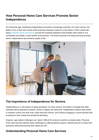 How Personal Home Care Services Promote Senior Independence