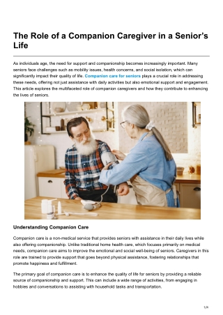 The Role of a Companion Caregiver in a Senior’s Life
