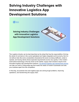 Solving Industry Challenges with Innovative Logistics App Development Solutions