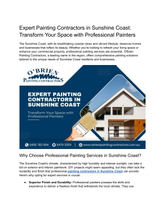 Expert Painting Contractors in Sunshine Coast_ Transform Your Space with Professional Painters