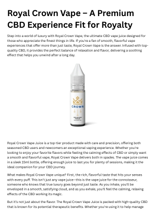 Royal Crown Vape – A Premium CBD Experience Fit for Royalty