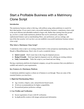 Start a Profitable Business with a Matrimony Clone Script