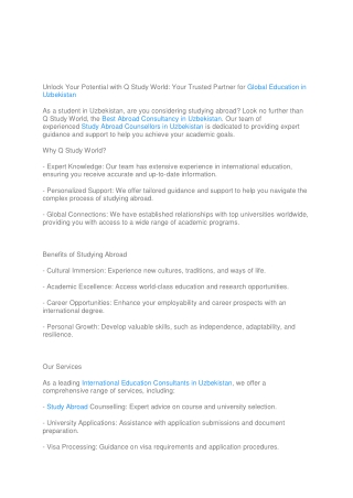 Discover New Horizons Q Study World's Study Abroad Solutions