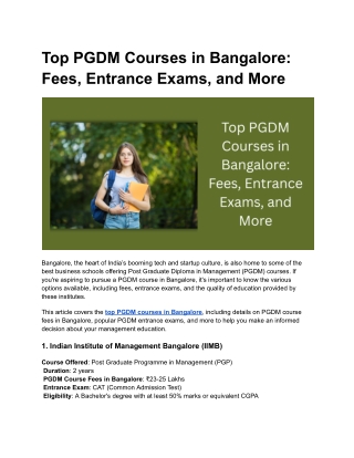 Top PGDM Courses in Bangalore_ Fees, Entrance Exams, and More