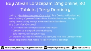 Buy Ativan Lorazepam, 2mg online, 90 Tablets  Terry Dentistry