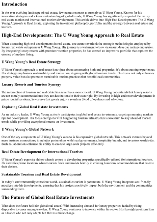 High-End Developments: The U Wang Young Approach to Real Estate