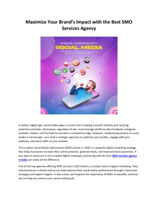 Maximize Your Brand’s Impact with the Best SMO Services Agency