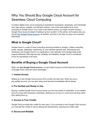 Why You Should Buy Google Cloud Account for Seamless Cloud Computing