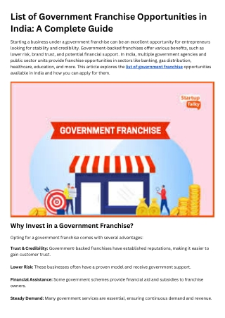 list of government franchise opportunities