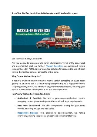 Scrap Your Old Car Hassle-Free in Maharashtra with Vaahan Recyclers