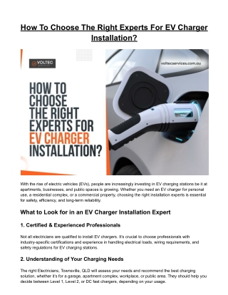 How To Choose The Right Experts For EV Charger Installation?