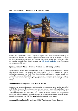 Best Time to Travel to London with a UK Visa from Dubai
