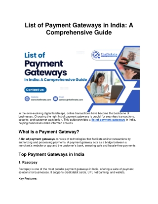 List of Payment Gateways in India A Comprehensive Guide