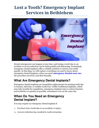 Lost a Tooth- Emergency Implant Services in Bethlehem