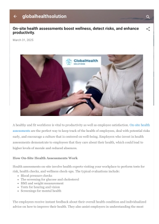 What you can expect from an on-site health assessment What it means and why it matters for your Team