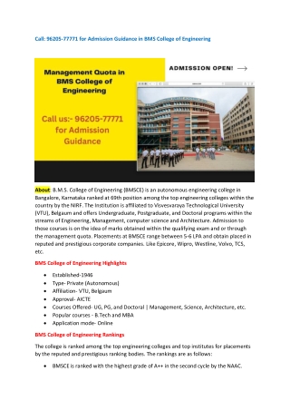9620577771 BMS College of Engineering Bangalore Admission