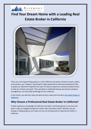 Find Your Dream Home with a Leading Real Estate Broker in California