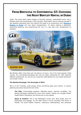 From Bentayga to Continental GT - Choosing the Right Bentley Rental