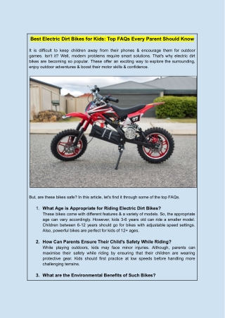 Best Electric Dirt Bikes for Kids: Top FAQs Every Parent Should Know