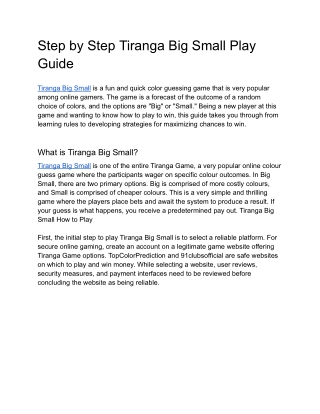 Step by Step Tiranga Big Small Play Guide