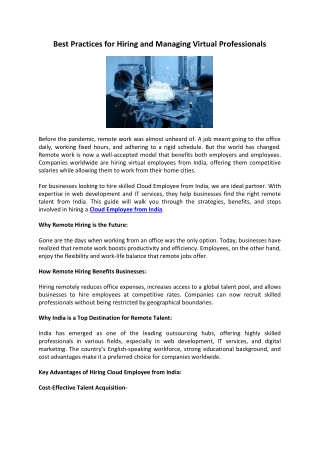 Best Practices for Hiring and Managing Virtual Professionals