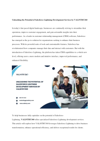 Unleashing the Potential of Salesforce Lightning Development Services by VALiNTRY360