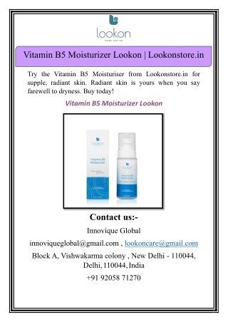 Vitamin B5 Moisturizer Lookon | Lookonstore.in