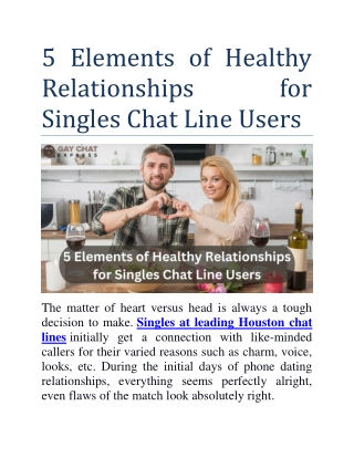 5 elements of healthy relationships singles chat