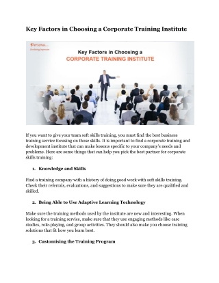 Key Factors in Choosing a Corporate Training Institute