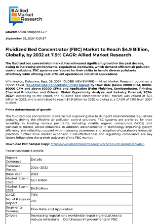 Fluidized Bed Concentrator (FBC) Market to Reach $4.9 Billion, Globally, by 2032