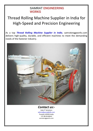 Thread Rolling Machine Supplier in India for High-Speed and Precision Engineerin